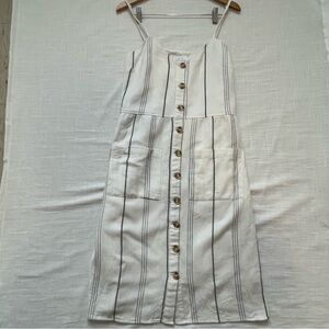 OAK + FORT Cream Midi Dress with Black Vertical Stripes